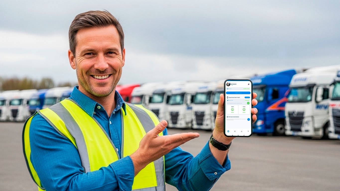 Worker in high visibility vest using laptop and smartphone with Logifit dashboard displaying fatigue and drowsiness reports